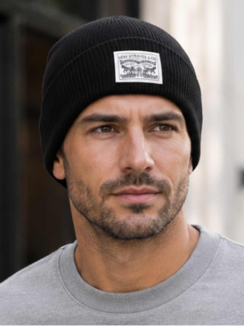 Levi's Black Ribbed Beanie with Levi Strauss Patch Gender Neutral One Size